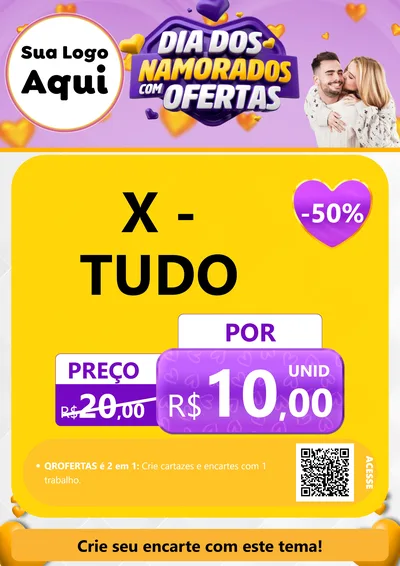Modelo de Cartaz para Cartaz A4 Vertical com o tema Dia Dos Namorados Com Ofertas para Hamburgueria