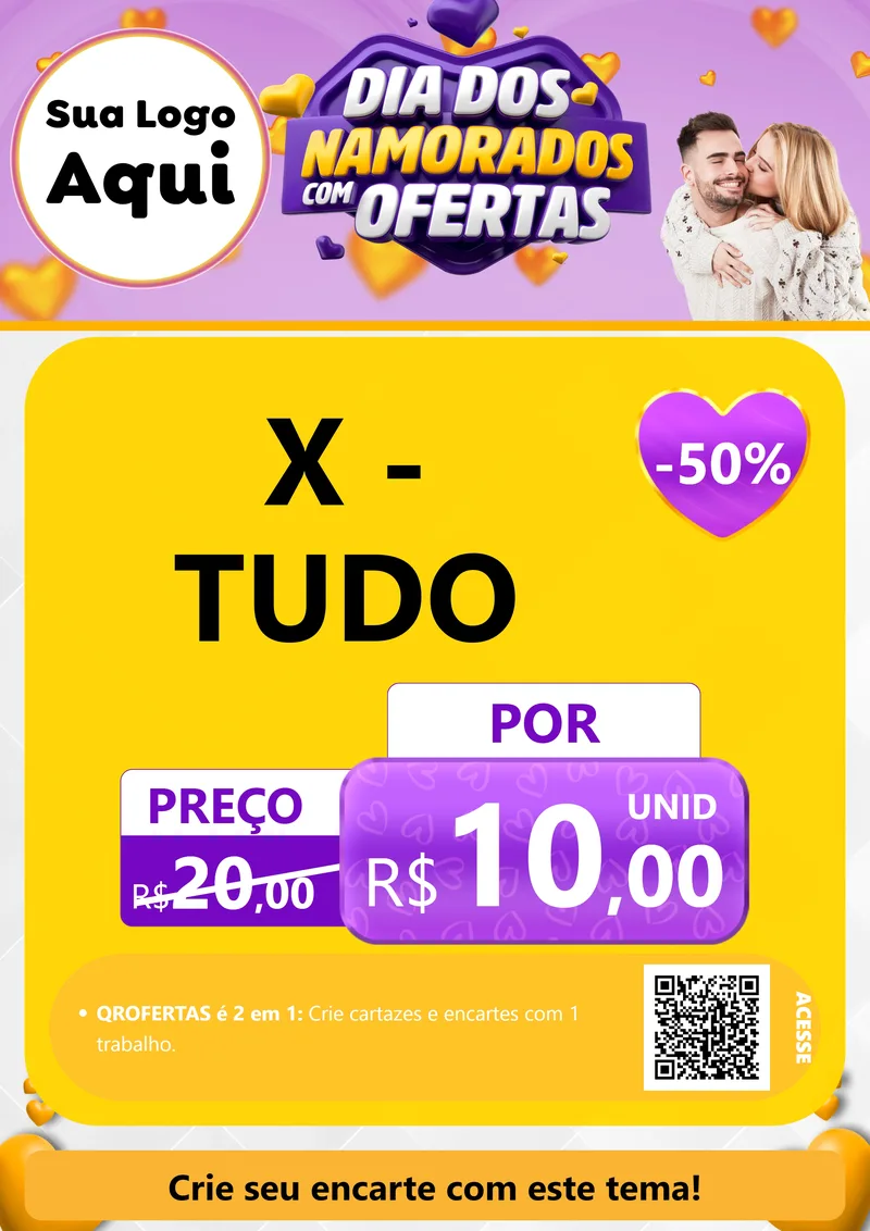 Modelo de Cartaz para Cartaz A4 Vertical com o tema Dia Dos Namorados Com Ofertas para Hamburgueria