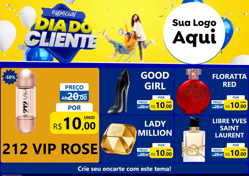 Modelo de Encarte para Encarte A4 Horizontal com o tema Especial Dia do Cliente para Perfumes