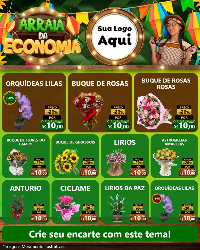 Modelo de Rede Social para Feed Instagram com o tema Arraiá de Economia para Floricultura e jardim