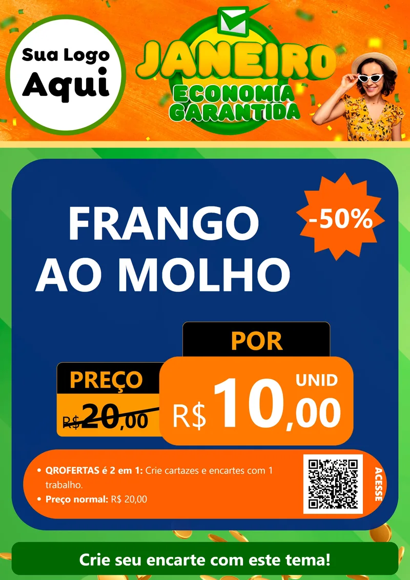 Modelo de Cartaz para Cartaz A4 Vertical com o tema Janeiro - Economia Garantida para Restaurante