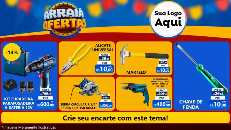 Modelo de TV para TV Horizontal com o tema Arraiá de Ofertas - Junina para Maquinas e Ferramentas