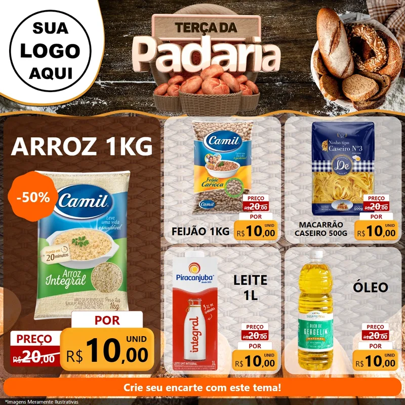 Modelo de Rede Social para Feed Facebook com o tema Terça da Padaria para Supermercado