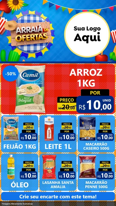 Modelo de Rede Social para Stories com o tema Arraiá de Ofertas para Supermercado