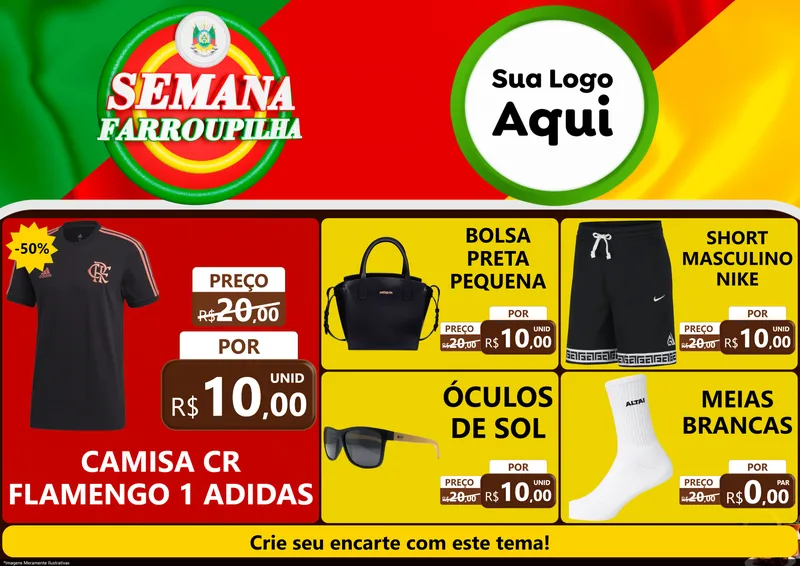 Modelo de Encarte para Encarte A4 Horizontal com o tema Semana Farroupilha para Roupas e acessórios