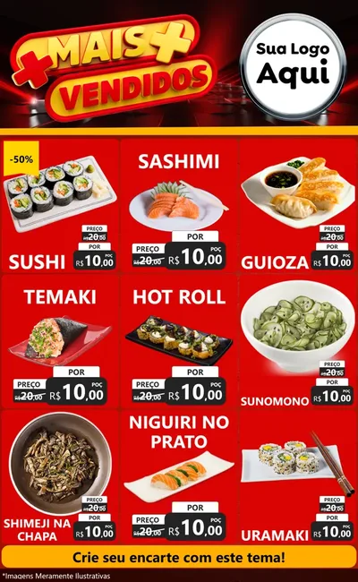 Modelo de Encarte para Encarte Grande com o tema Mais Vendidos para Comida japonesa
