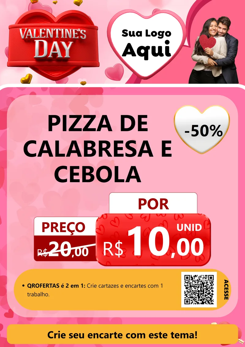 Modelo de Cartaz para Cartaz A4 Vertical com o tema Valentine's Day para Pizzaria
