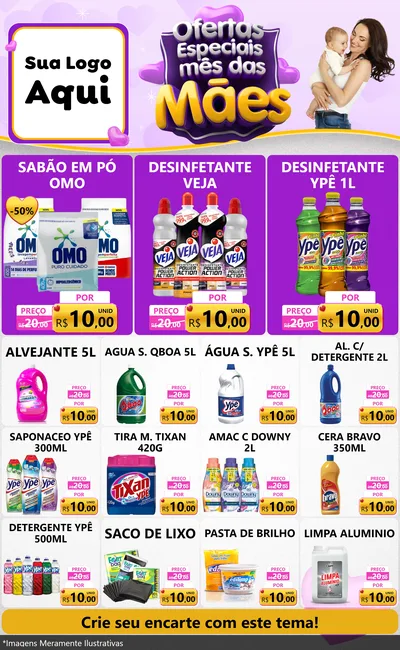Modelo de Encarte para Encarte Grande com o tema Ofertas Especiais - Mês das Mães para Produtos de Limpeza