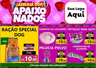Modelo de Encarte para Encarte A4 Horizontal com o tema Arraiá dos Apaixonados para Pet Shop
