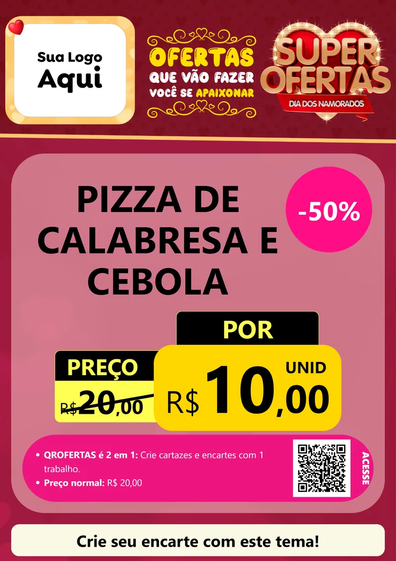 Modelo de Cartaz para Cartaz A4 Vertical com o tema Dia dos Namorados para Pizzaria