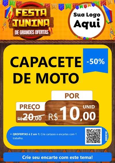 Modelo de Cartaz para Cartaz A4 Vertical com o tema Festa Junina de Grandes Ofertas para Moto peças