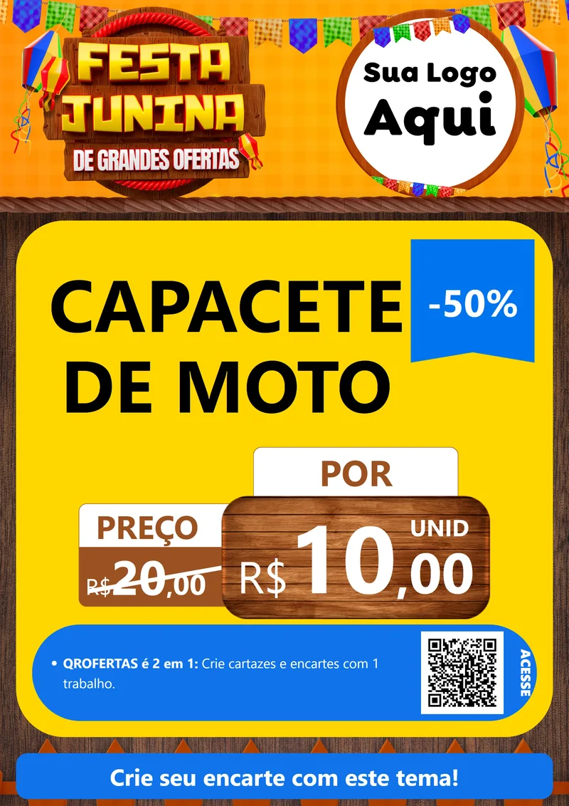Modelo de Cartaz para Cartaz A4 Vertical com o tema Festa Junina de Grandes Ofertas para Moto peças