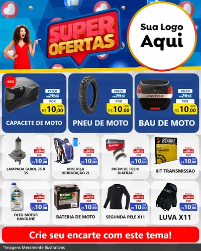 Modelo de Rede Social para Feed Instagram com o tema Super Ofertas para Moto peças
