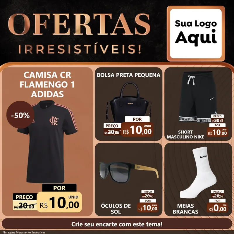 Modelo de Rede Social para Feed Facebook com o tema Ofertas Irresistíveis! para Roupas e acessórios