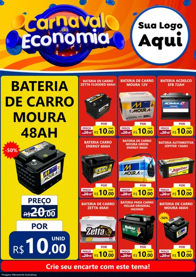 Modelo de Encarte para Encarte A4 Vertical com o tema Carnaval da Economia para Baterias Elétricas