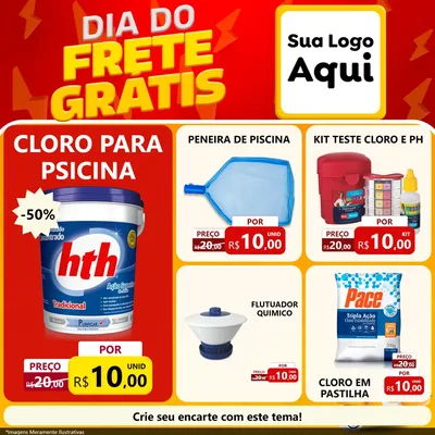 Modelo de Rede Social para Feed Facebook com o tema Dia do Frete Grátis para Produtos para Piscina