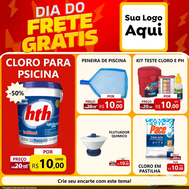 Modelo de Rede Social para Feed Facebook com o tema Dia do Frete Grátis para Produtos para Piscina