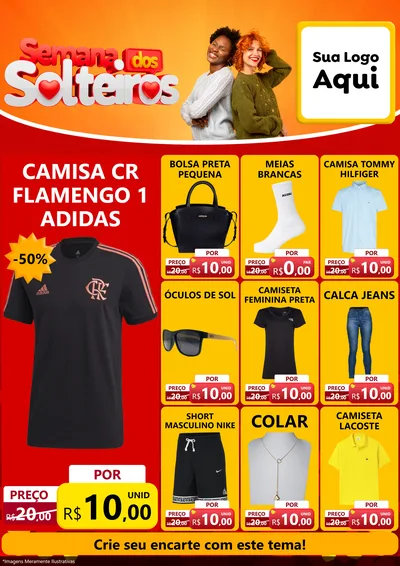 Modelo de Encarte para Encarte A4 Vertical com o tema Semana dos Solteiros para Roupas e acessórios