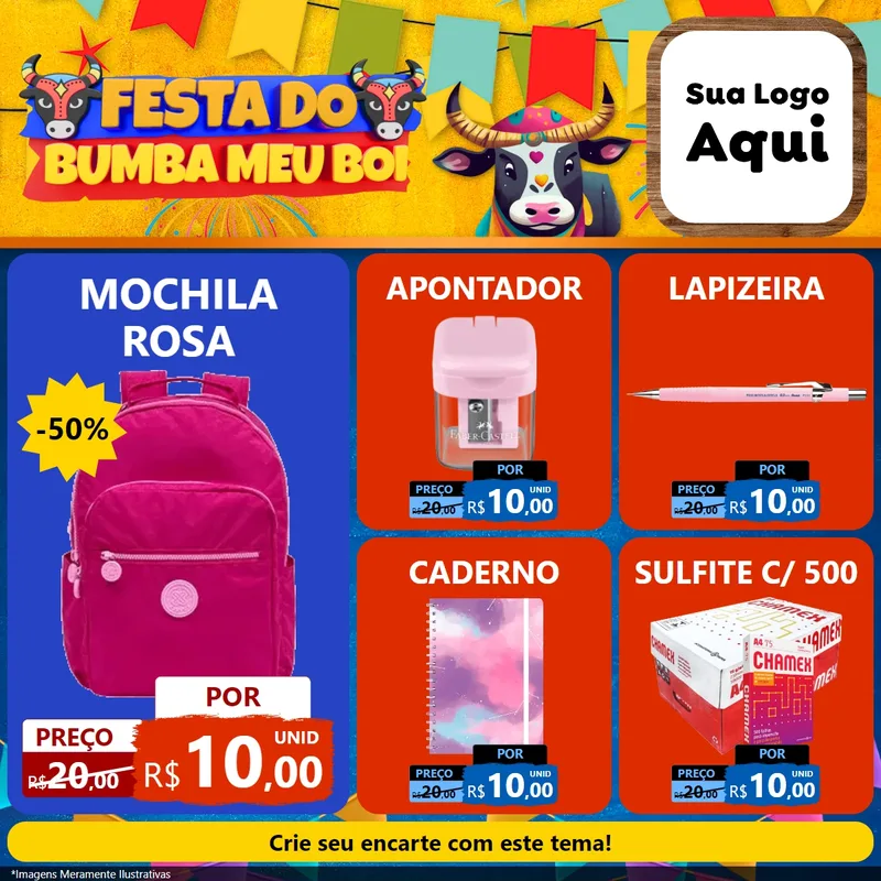 Modelo de Rede Social para Feed Facebook com o tema Festa do Bumba Meu Boi para Papelaria