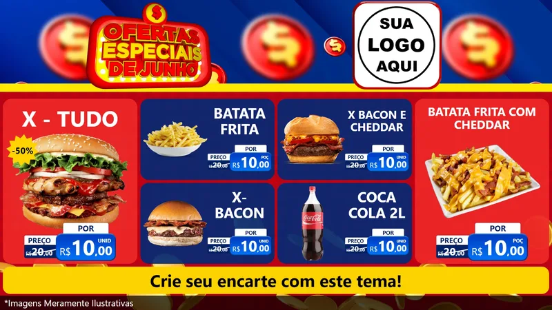 Modelo de TV para TV Horizontal com o tema Ofertas Especiais de Junho para Hamburgueria