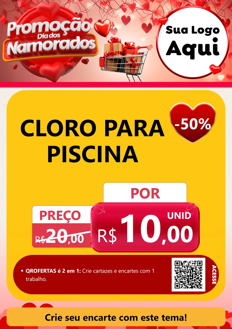 Modelo de Cartaz para Cartaz A4 Vertical com o tema Promoção Dia dos Namorados para Produtos para Piscina