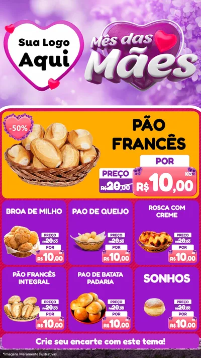 Modelo de Rede Social para Stories com o tema Mês das Mães para Padaria