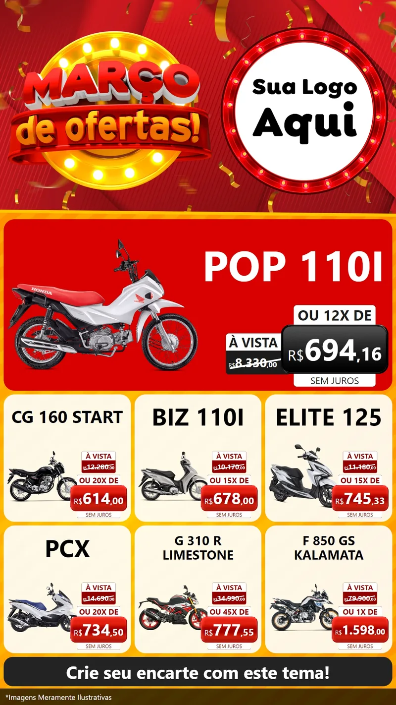 Modelo de Rede Social para Stories com o tema Março de Ofertas! para Concessionaria de Motos