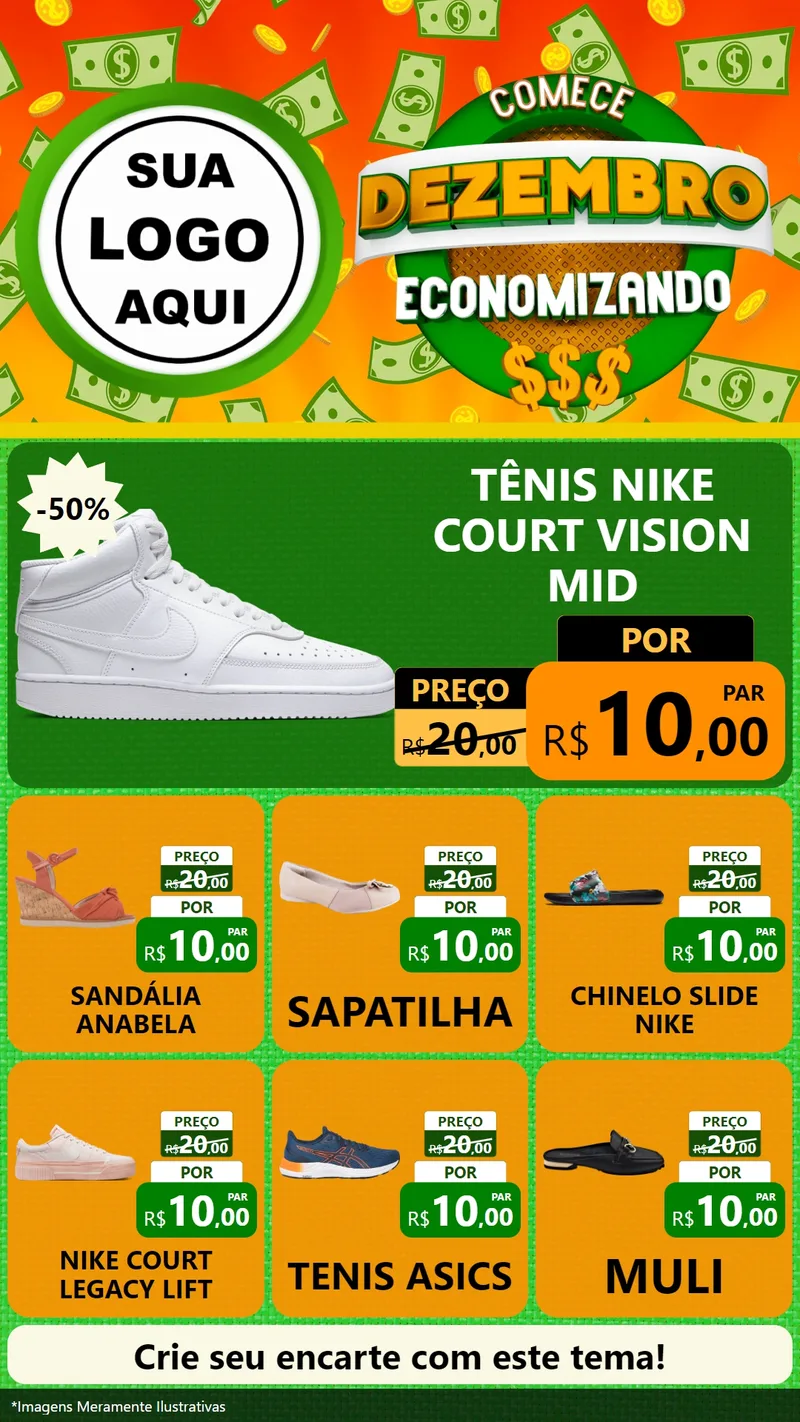 Modelo de Rede Social para Stories com o tema Comece Dezembro Economizando para Calçados