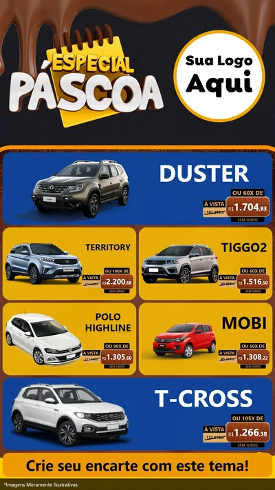 Modelo de TV para TV Vertical com o tema Especial Páscoa para Concessionaria de Carros
