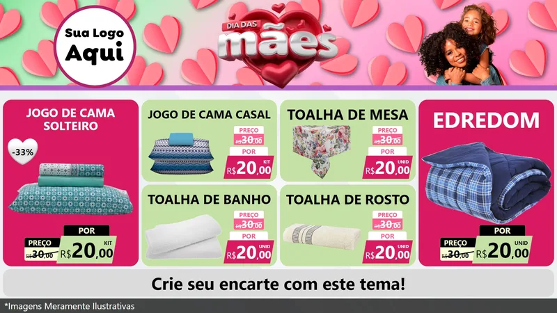 Modelo de TV para TV Horizontal com o tema Dia das Mães para Cama, Mesa e Banho