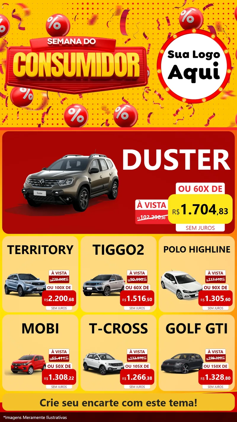 Modelo de Rede Social para Stories com o tema Semana do Consumidor para Concessionaria de Carros