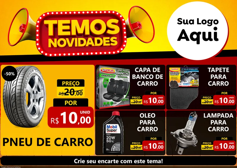 Modelo de Encarte para Encarte A4 Horizontal com o tema Temos Novidades para Auto peças