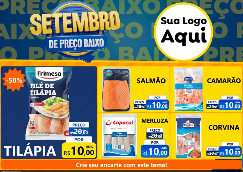 Modelo de Encarte para Encarte A4 Horizontal com o tema Setembro De Preço Baixo para Peixaria