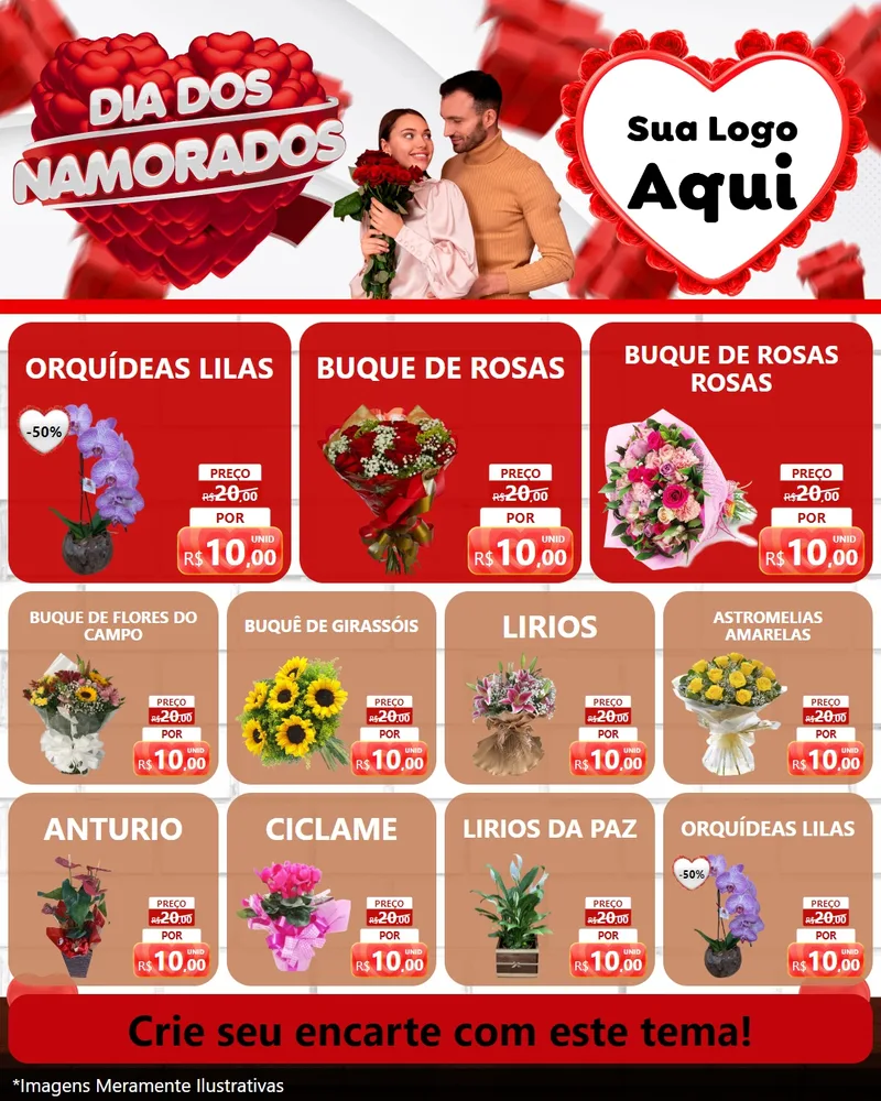Modelo de Rede Social para Feed Instagram com o tema Dia dos Namorados para Floricultura e jardim