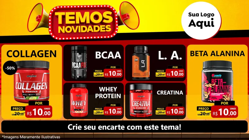 Modelo de TV para TV Horizontal com o tema Temos Novidades para Suplementos alimentares
