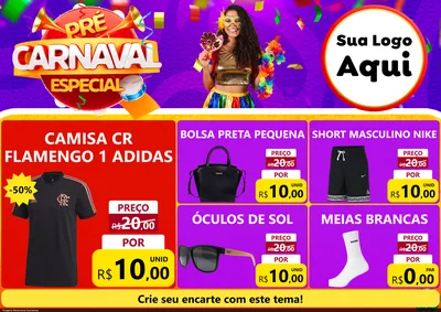 Modelo de Encarte para Encarte A4 Horizontal com o tema Pré-Carnaval Especial para Roupas e acessórios