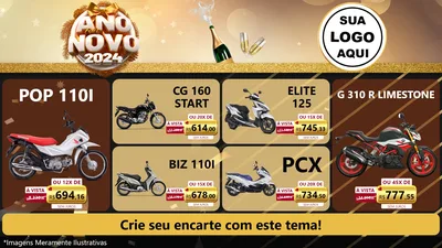 Modelo de TV para TV Horizontal com o tema Feliz Ano Novo 2027 para Concessionaria de Motos