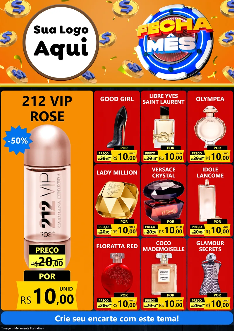 Modelo de Encarte para Encarte A4 Vertical com o tema Fecha Mês para Perfumes