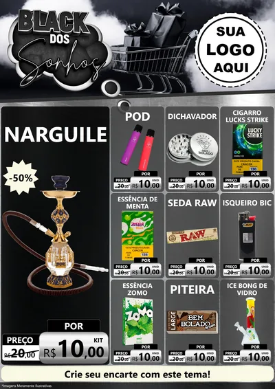 Modelo de Encarte para Encarte A4 Vertical com o tema Black dos Sonhos para Tabacaria
