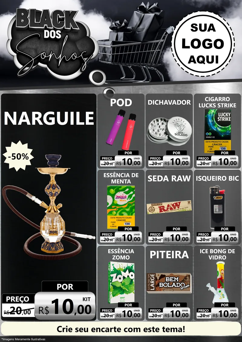 Modelo de Encarte para Encarte A4 Vertical com o tema Black dos Sonhos para Tabacaria
