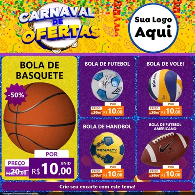 Modelo de Rede Social para Feed Facebook com o tema Carnaval de Ofertas para Artigos Esportivos