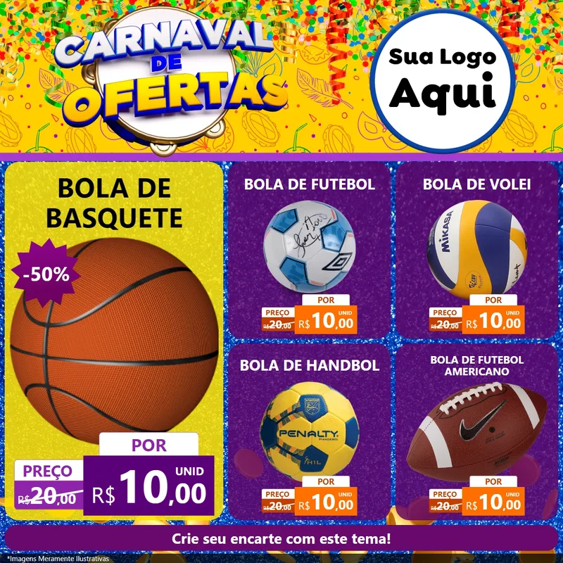 Modelo de Rede Social para Feed Facebook com o tema Carnaval de Ofertas para Artigos Esportivos