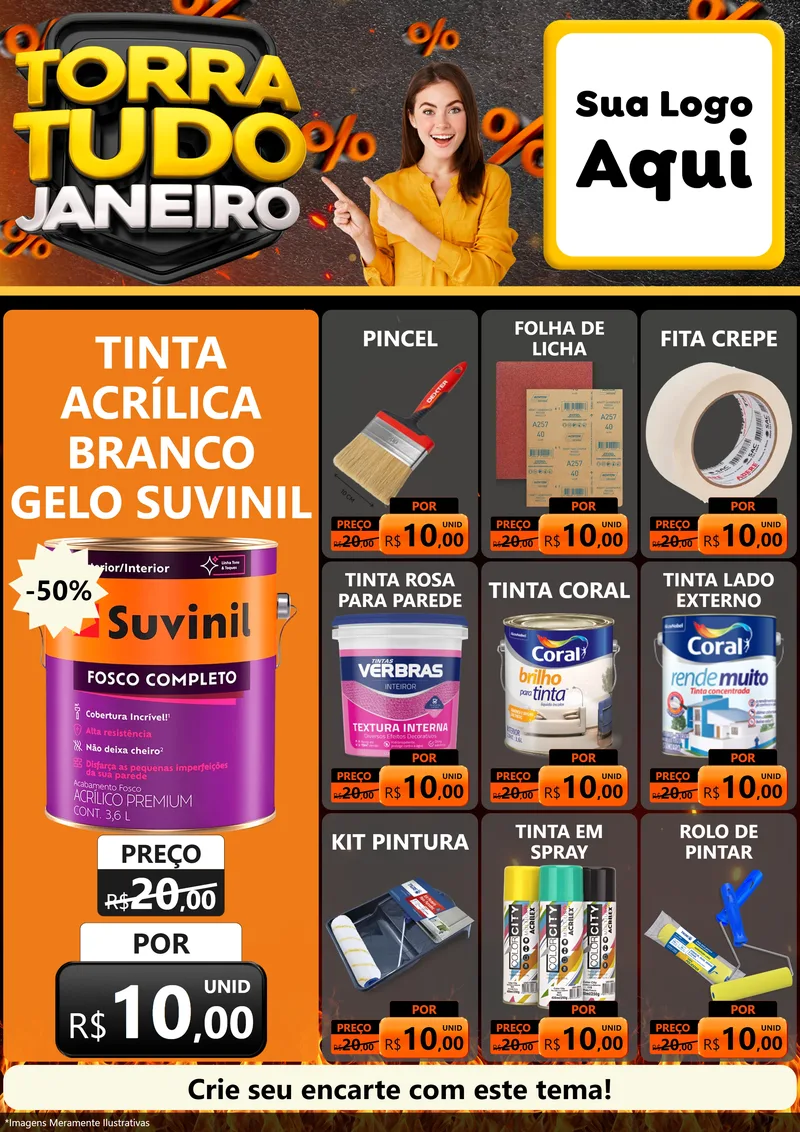 Modelo de Encarte para Encarte A4 Vertical com o tema Torra Tudo Janeiro para Tintas e Ferramentas