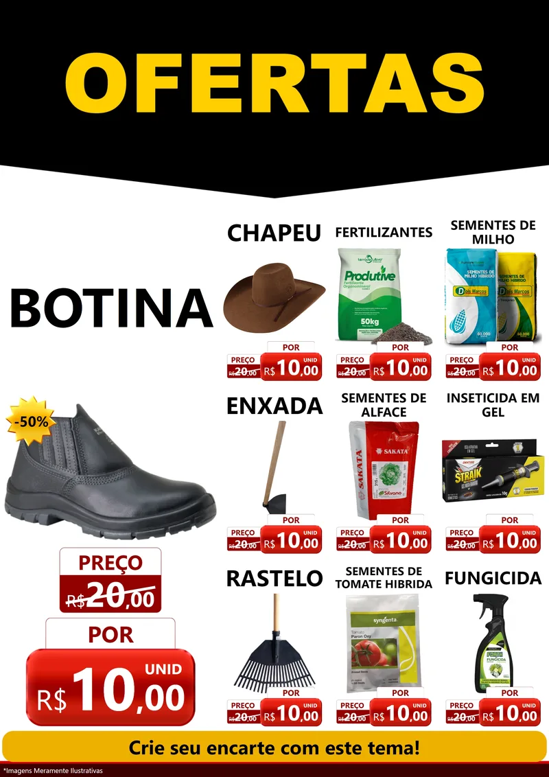 Modelo de Encarte para Encarte A4 Vertical com o tema Ofertas Preto e Vermelho Cartaz para Agropecuária