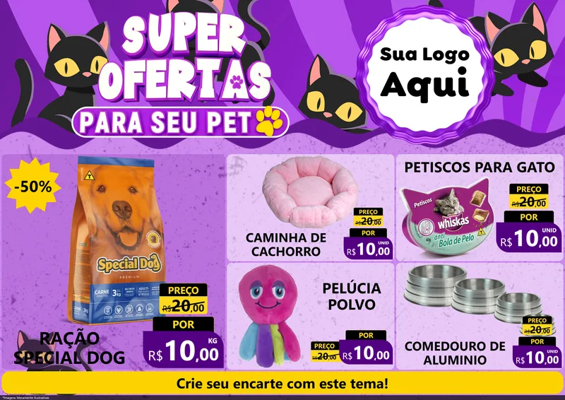 Modelo de Encarte para Encarte A4 Horizontal com o tema Super Ofertas Para Seu Pet para Pet Shop