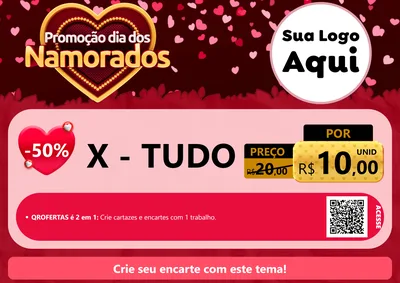 Modelo de Cartaz para Cartaz A4 Horizontal com o tema Promoção Dia Dos Namorados para Hamburgueria