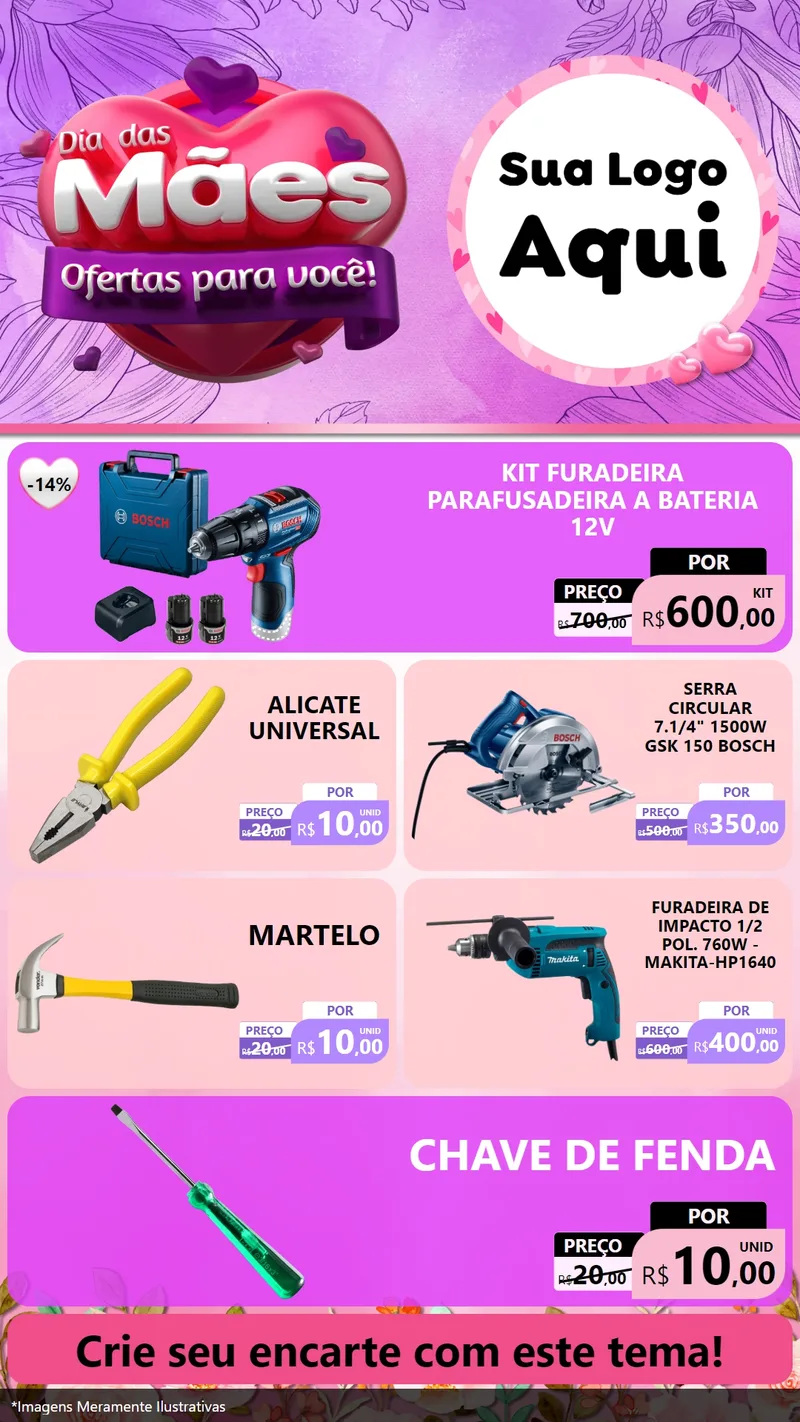 Modelo de TV para TV Vertical com o tema Dia das Mães Ofertas para Você! para Maquinas e Ferramentas