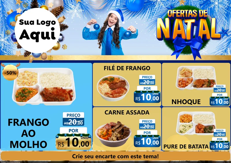 Modelo de Encarte para Encarte A4 Horizontal com o tema Ofertas de Natal para Restaurante