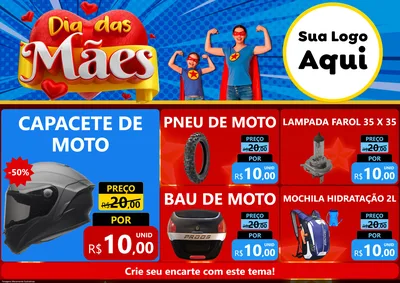 Modelo de Encarte para Encarte A4 Horizontal com o tema Dia das Mães para Moto peças