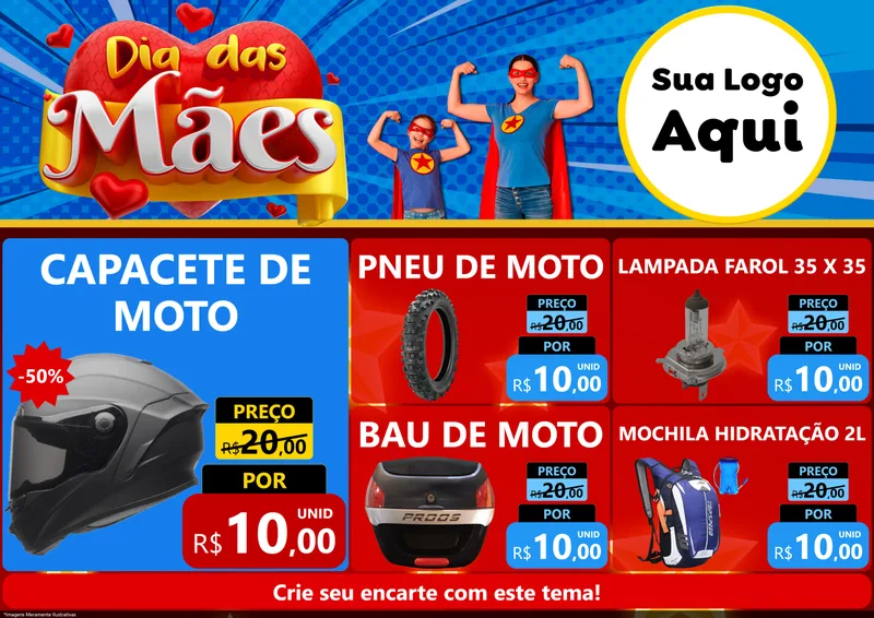 Modelo de Encarte para Encarte A4 Horizontal com o tema Dia das Mães para Moto peças